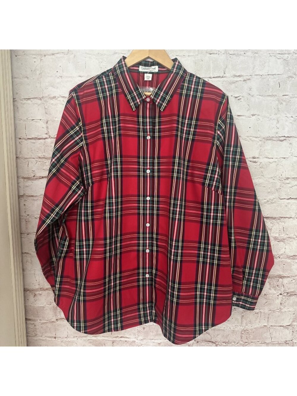 Coldwater Creek Button-Up Shirt Womens 22W Red Plaid Collared Long Sleeve Cotton